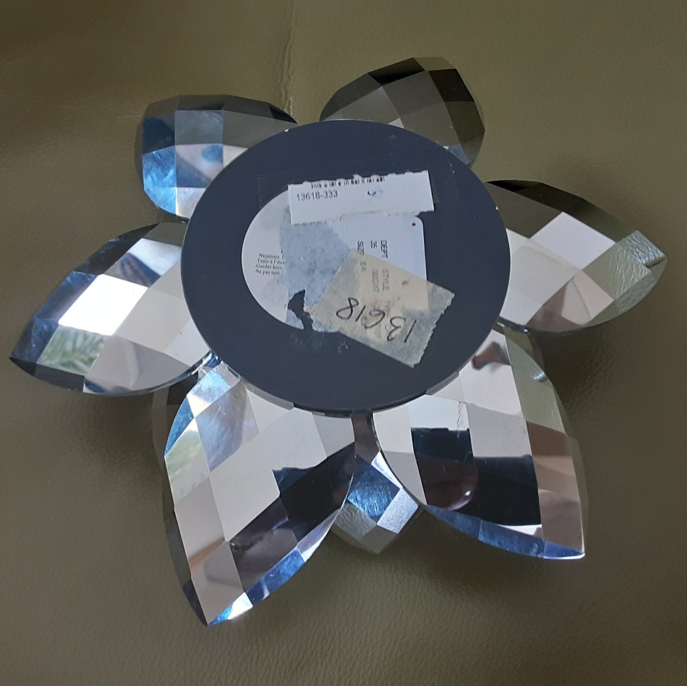 Lotus Flower Crystal Cut Glass Faceted Mirror Sparkling Candle Holder 8" - Picture 7 of 7